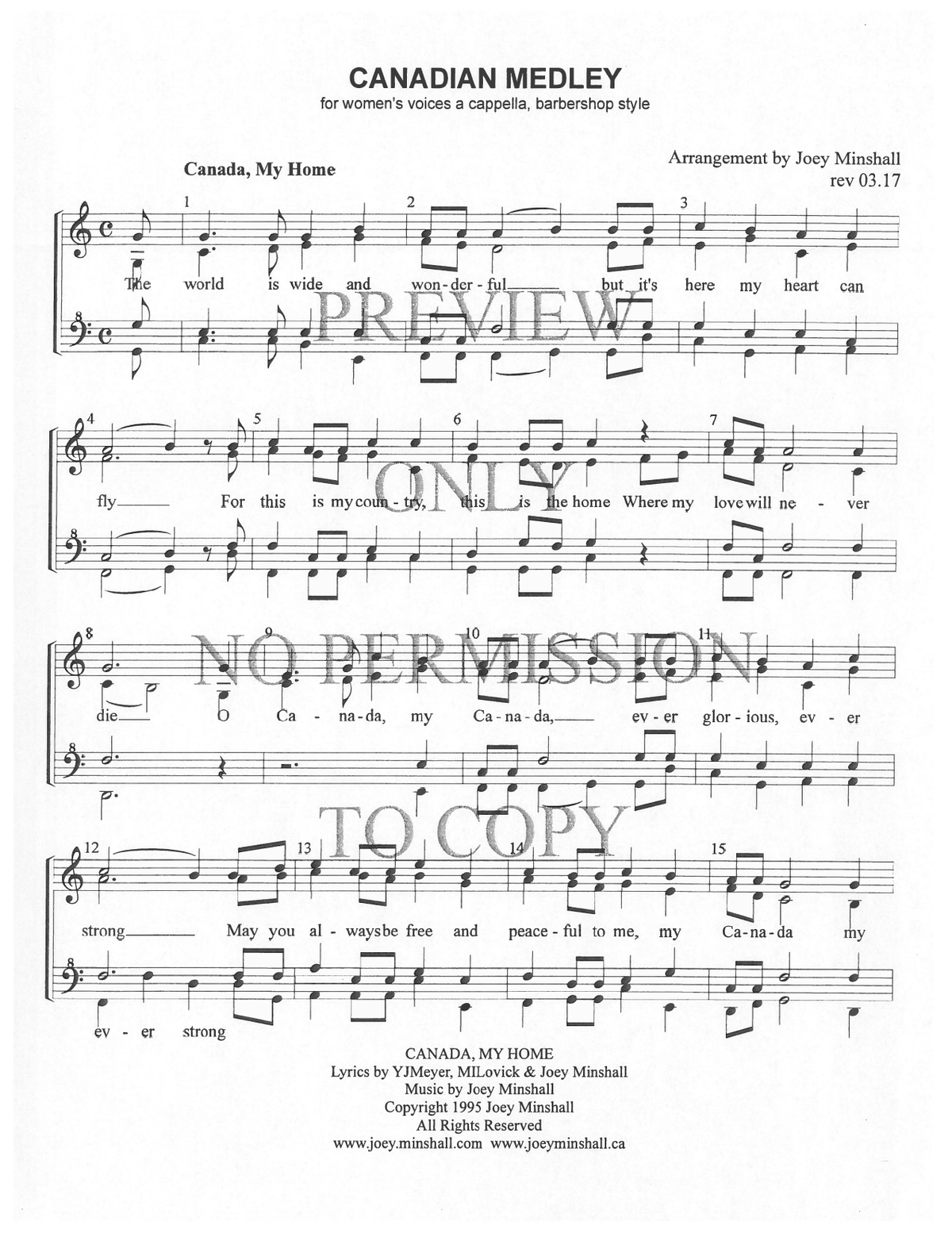 014 Medley - Canadian Medley/Canada, My Home — sheet music preview, arranged by Joey Minshall