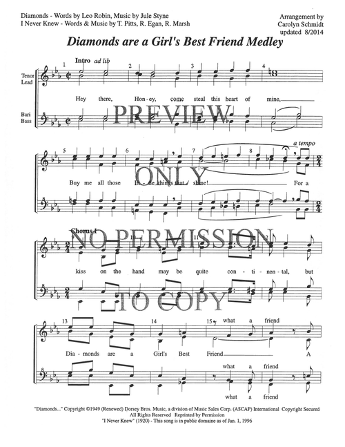 019 Medley - Diamonds - Contest Version — sheet music preview, arranged by Carolyn Schmidt