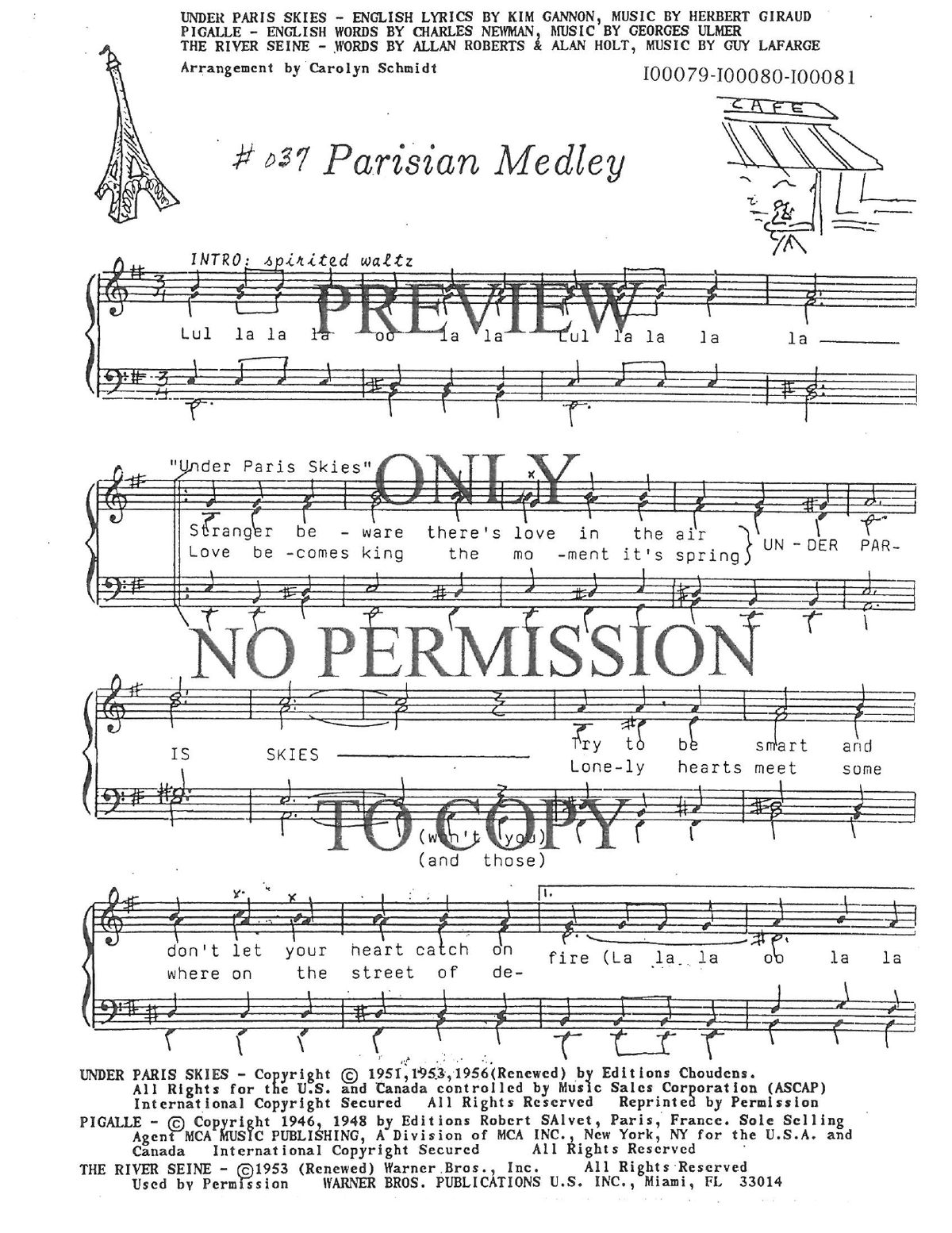 037 Medley - Pigalle — sheet music preview, arranged by Carolyn Schmidt