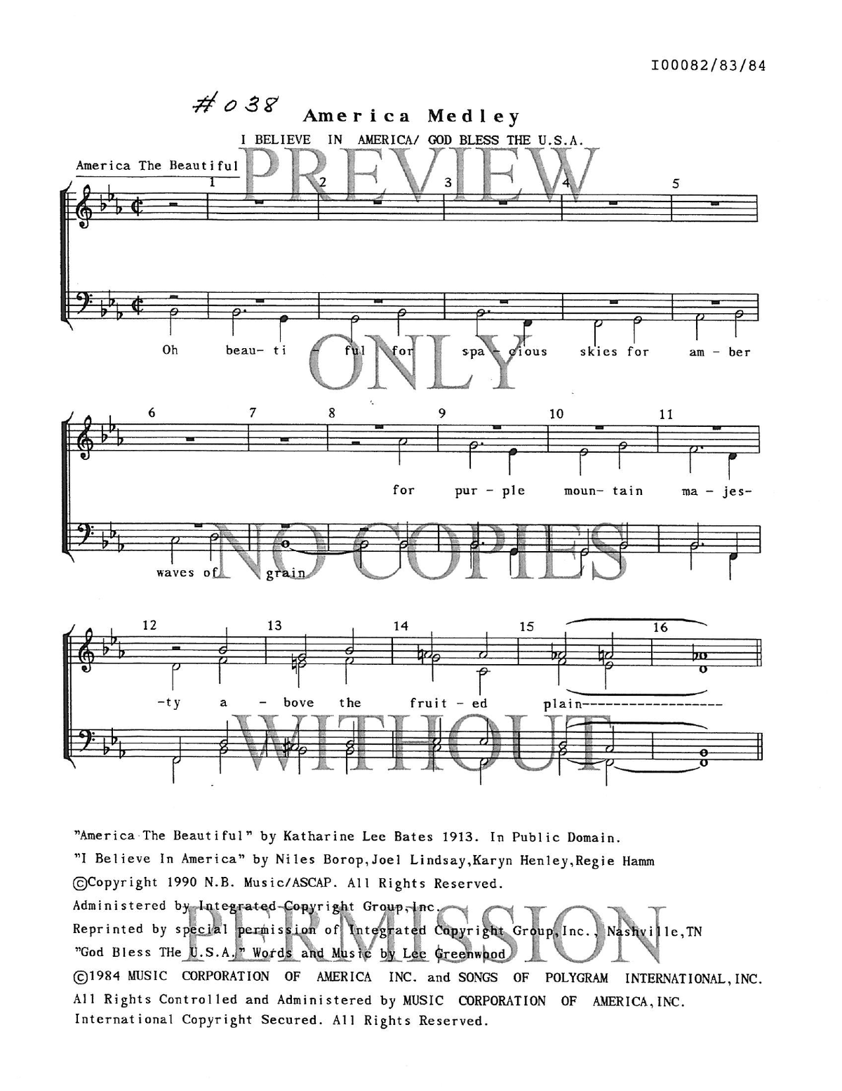 038 Medley - God Bless The U.S.A. — sheet music preview, arranged by Mary K. Coffman