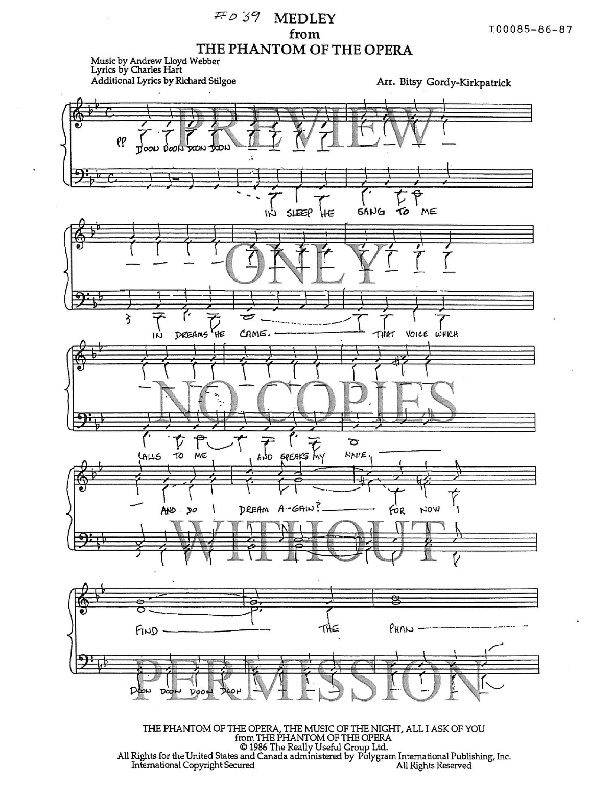 039 Medley - All I Ask/ Phantom/Music Of The Night — sheet music preview, arranged by Bitsy Bacon