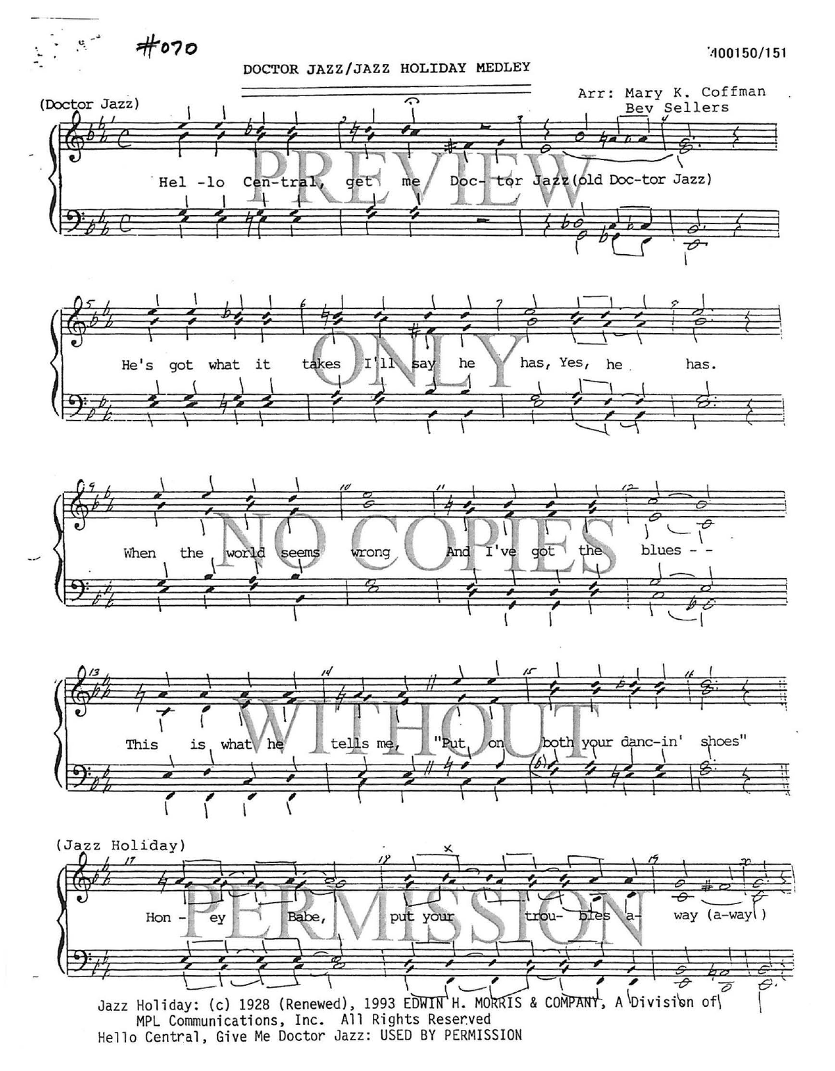 070 Medley - Dr. Jazz/Jazz Holiday — sheet music preview, arranged by Bev Sellers