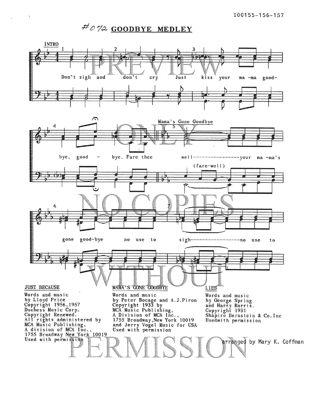 072 Medley - Goodbye — sheet music preview, arranged by Mary K. Coffman
