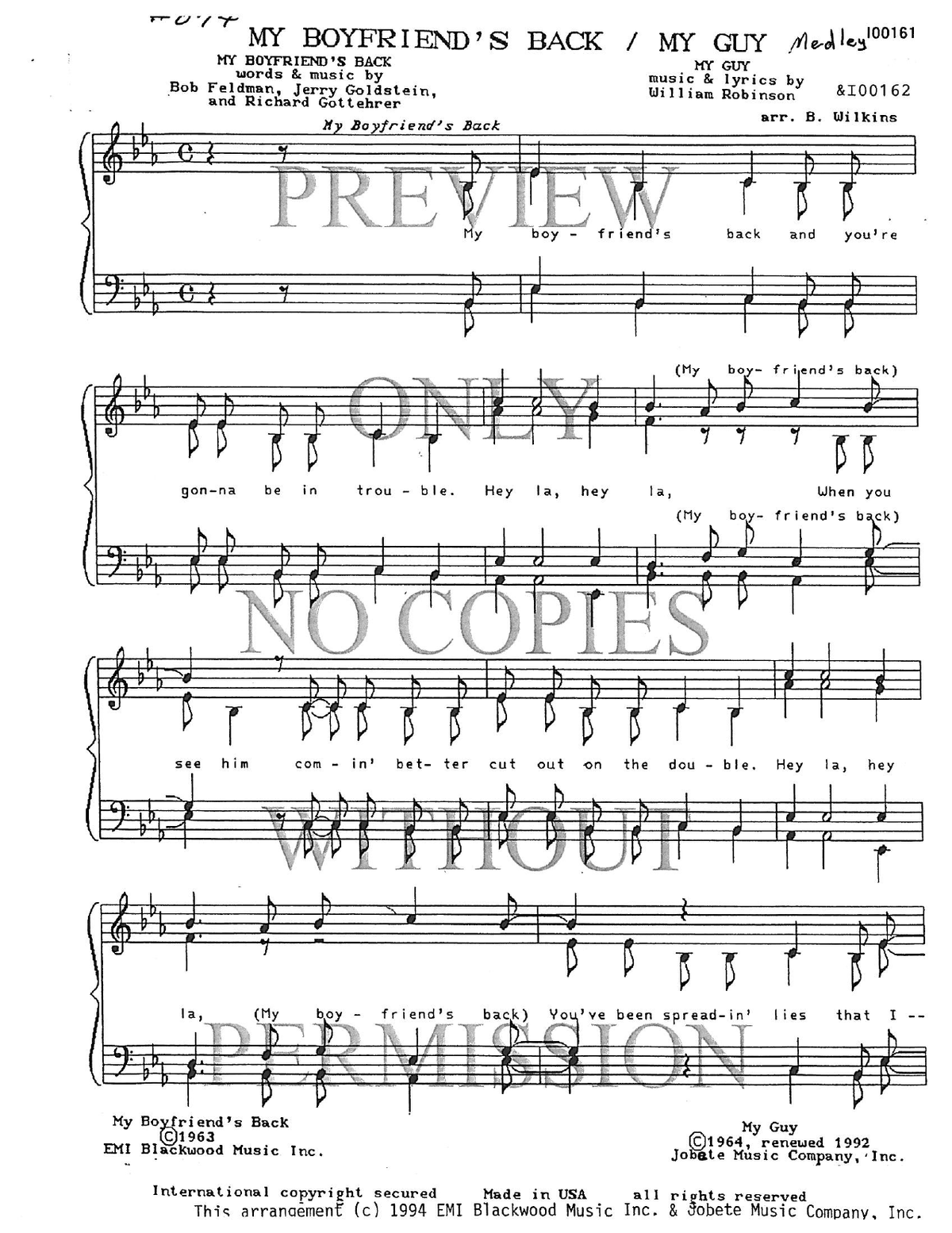 074 Medley - My Boyfriend's Back/My Guy — sheet music preview, arranged by Becky Wilkins