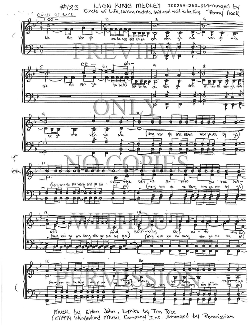 123 Medley - The Circle Of Life — sheet music preview, arranged by Penny Hock