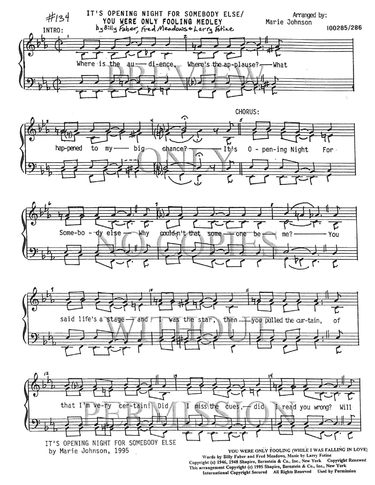 134 Medley - You Were Only Foolin' (While I Was Falling In Love) — sheet music preview, arranged by Marie Johnson