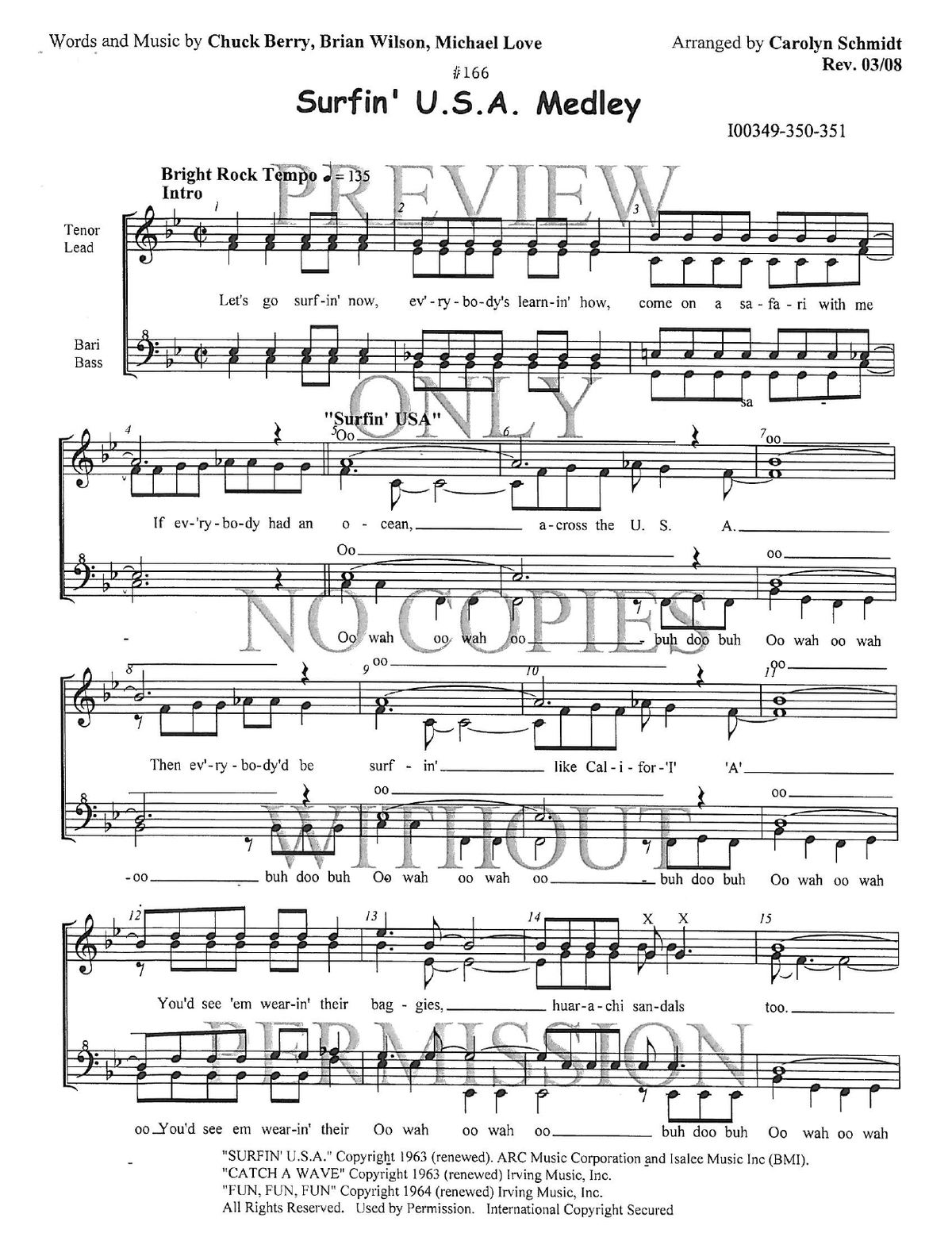 166 Medley - Surfin' Usa — sheet music preview, arranged by Carolyn Schmidt