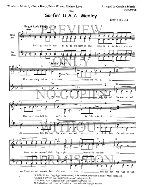 166 Medley - Surfin' Usa — sheet music preview, arranged by Carolyn Schmidt