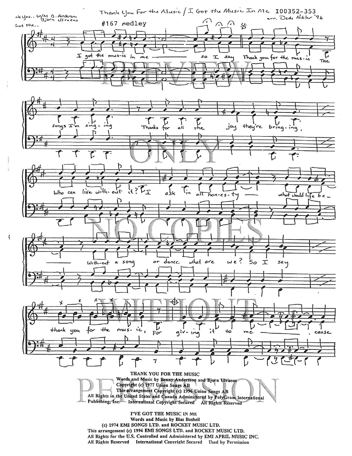 167 Medley - I've Got The Music In Me — sheet music preview, arranged by Dede Nibler
