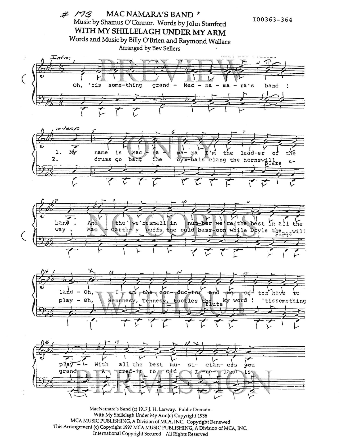 173 Medley - With My Shillelagh Under My Arm — sheet music preview, arranged by Bev Sellers