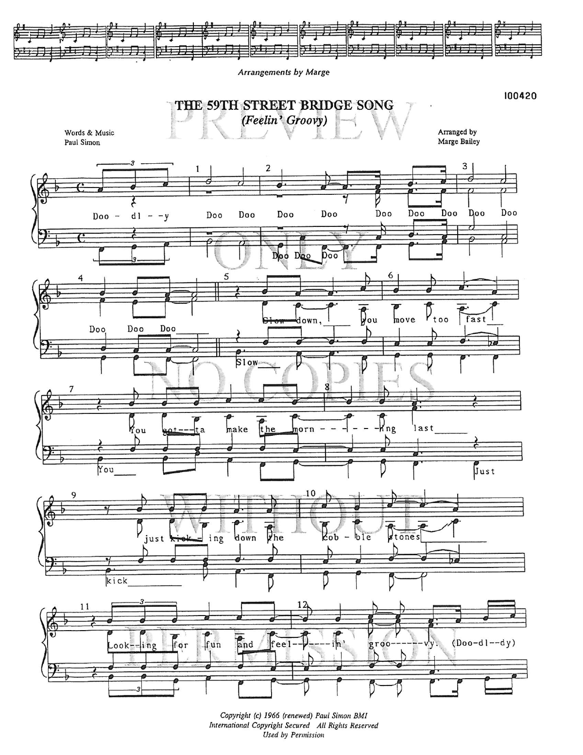 The 59Th Street Bridge Song (Feelin' Groovy) — sheet music preview, arranged by Marge Bailey
