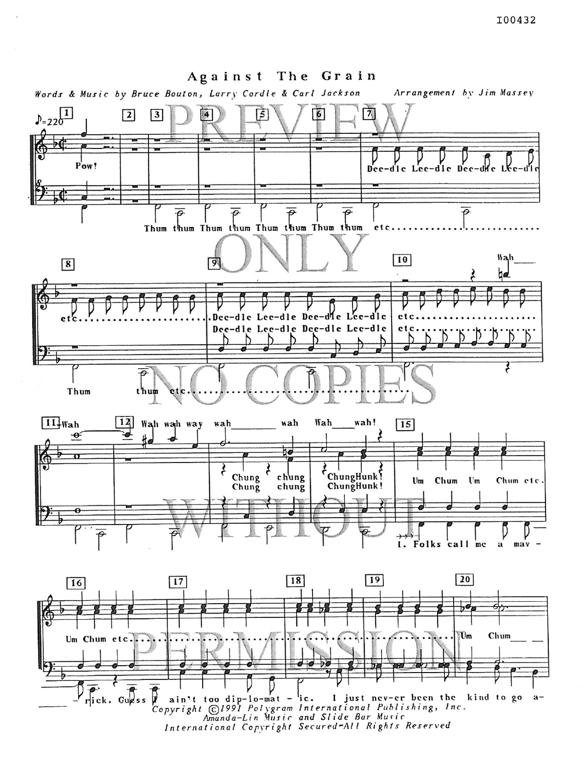 Against The Grain — sheet music preview, arranged by Jim Massey