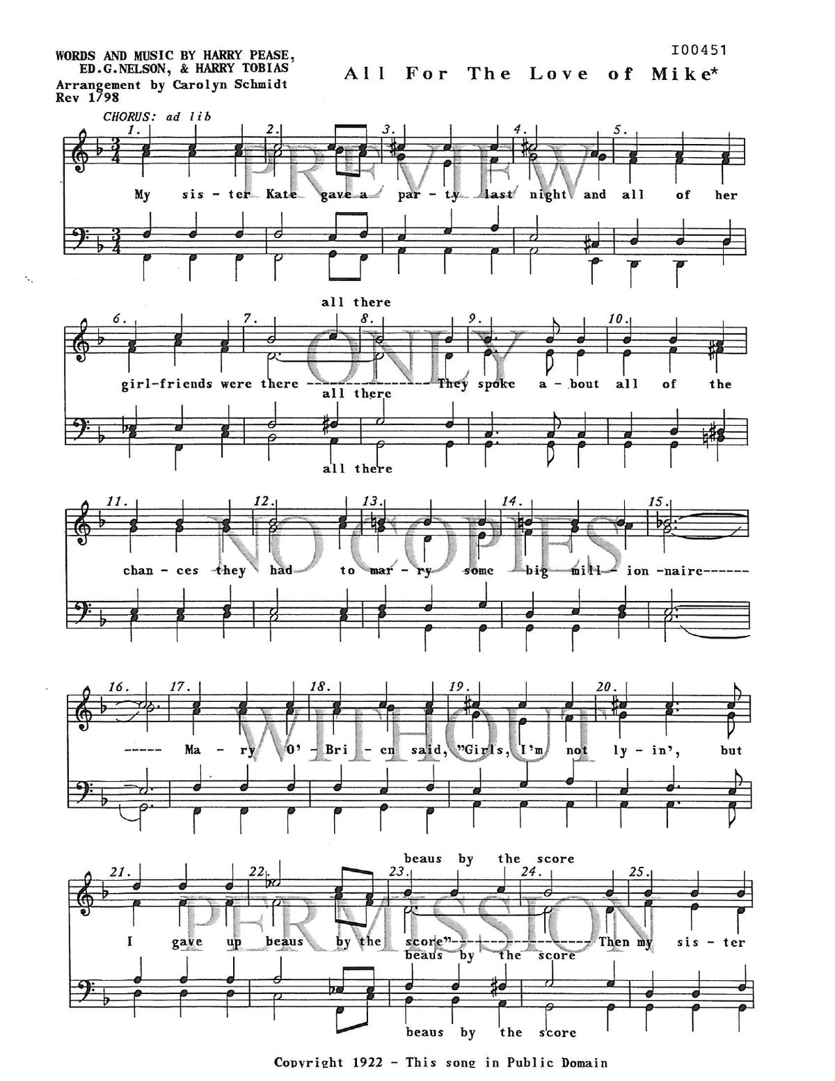 All For The Love Of Mike — sheet music preview, arranged by Carolyn Schmidt
