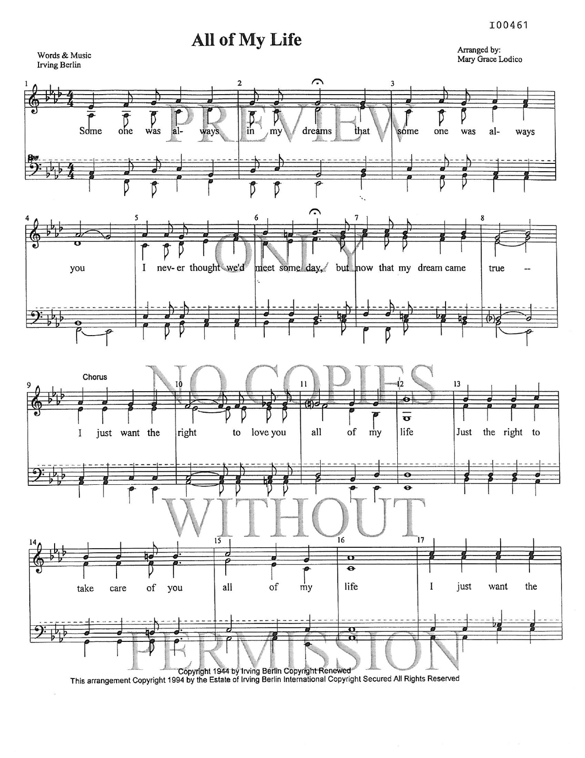 All Of My Life — sheet music preview, arranged by Mary Grace Lodico