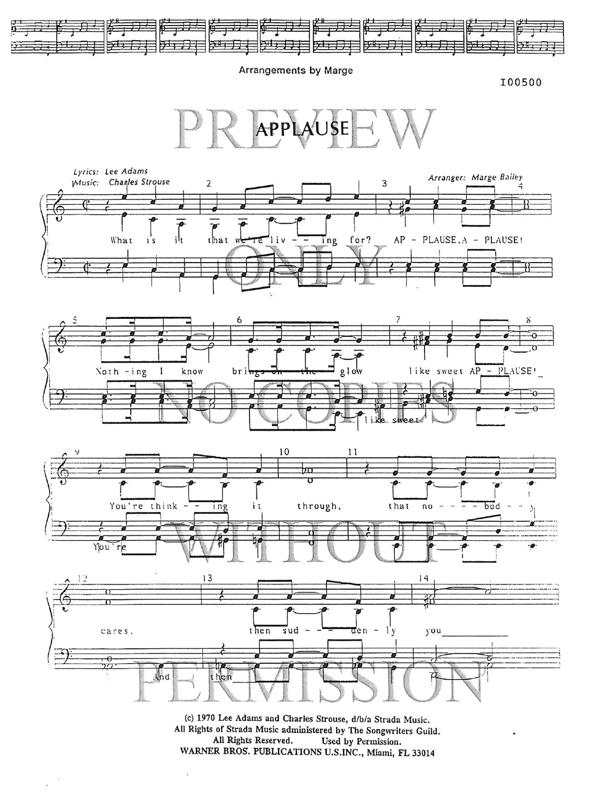 Applause — sheet music preview, arranged by Marge Bailey