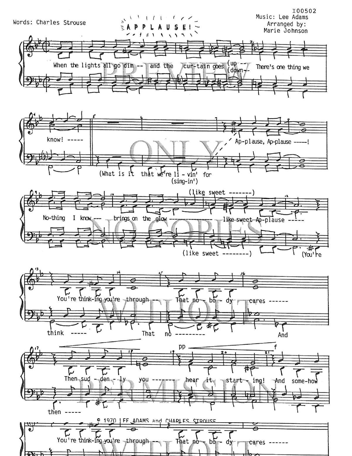 Applause! — sheet music preview, arranged by Marie Johnson