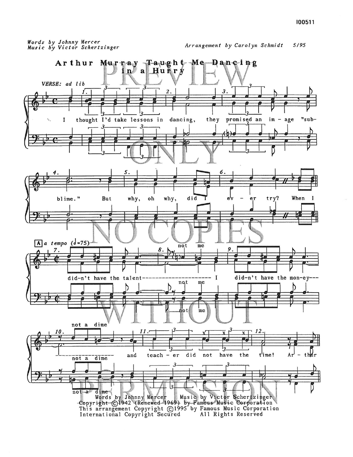 Arthur Murray Taught Me Dancing In A Hurry — sheet music preview, arranged by Carolyn Schmidt