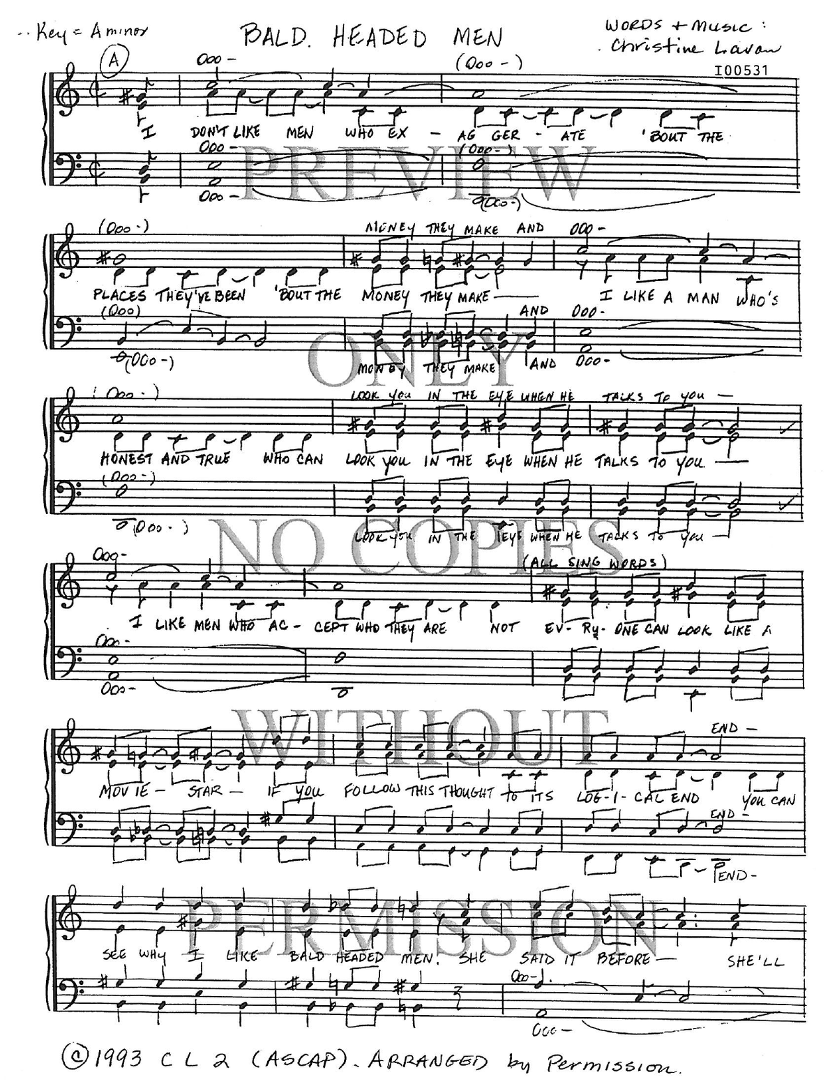 Bald Headed Men — sheet music preview, arranged by Barbara McNeill