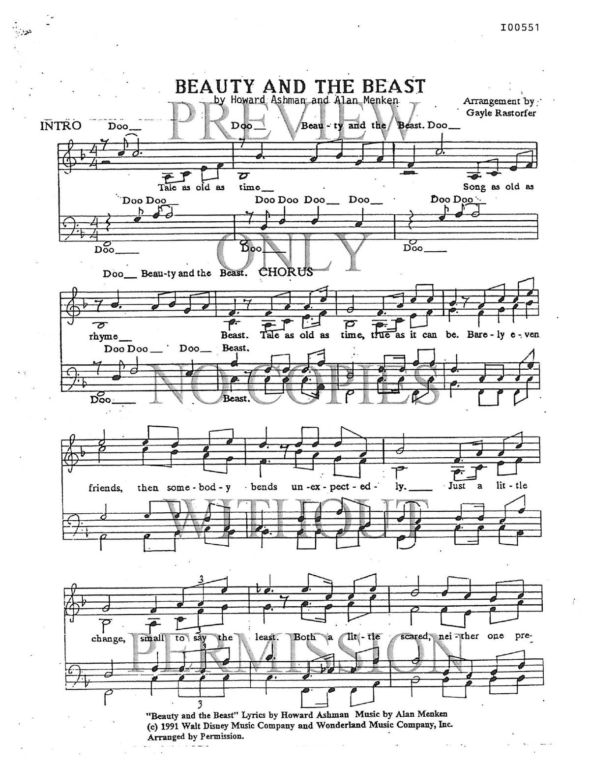 Beauty And The Beast — sheet music preview, arranged by Gayle Rastorfer