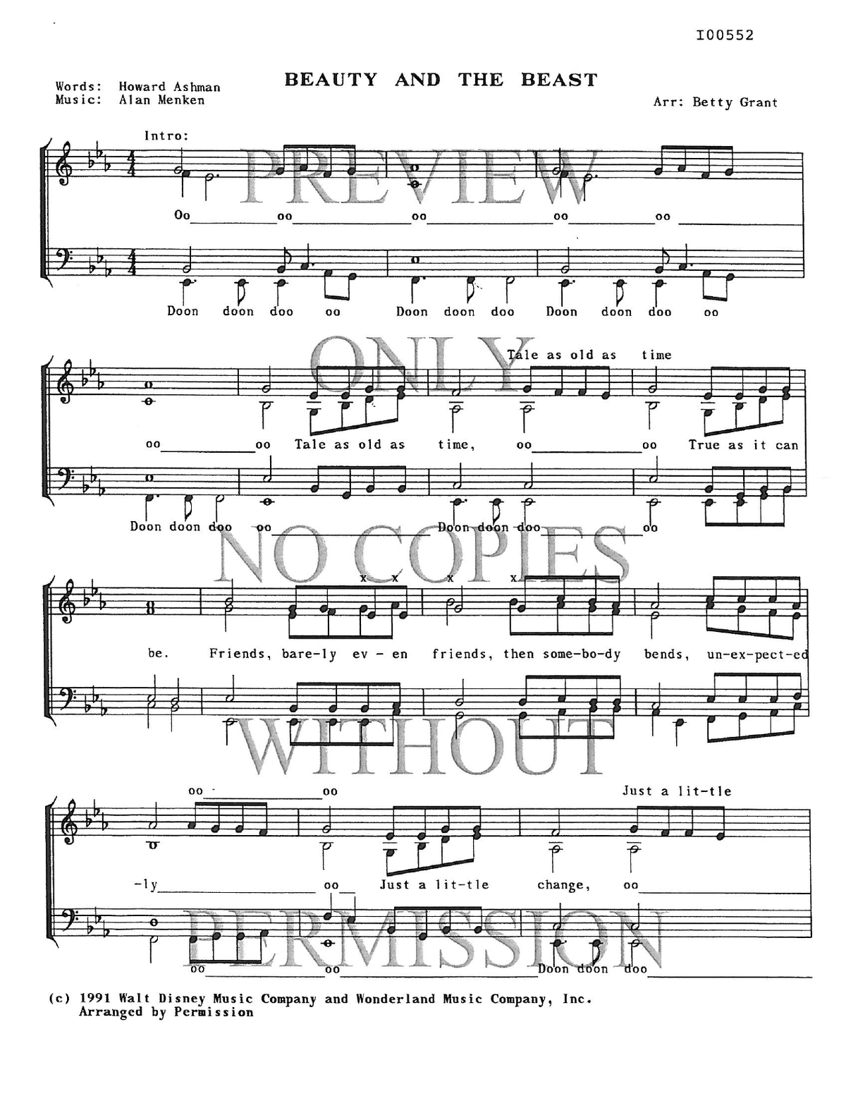 Beauty And The Beast — sheet music preview, arranged by Betty Grant