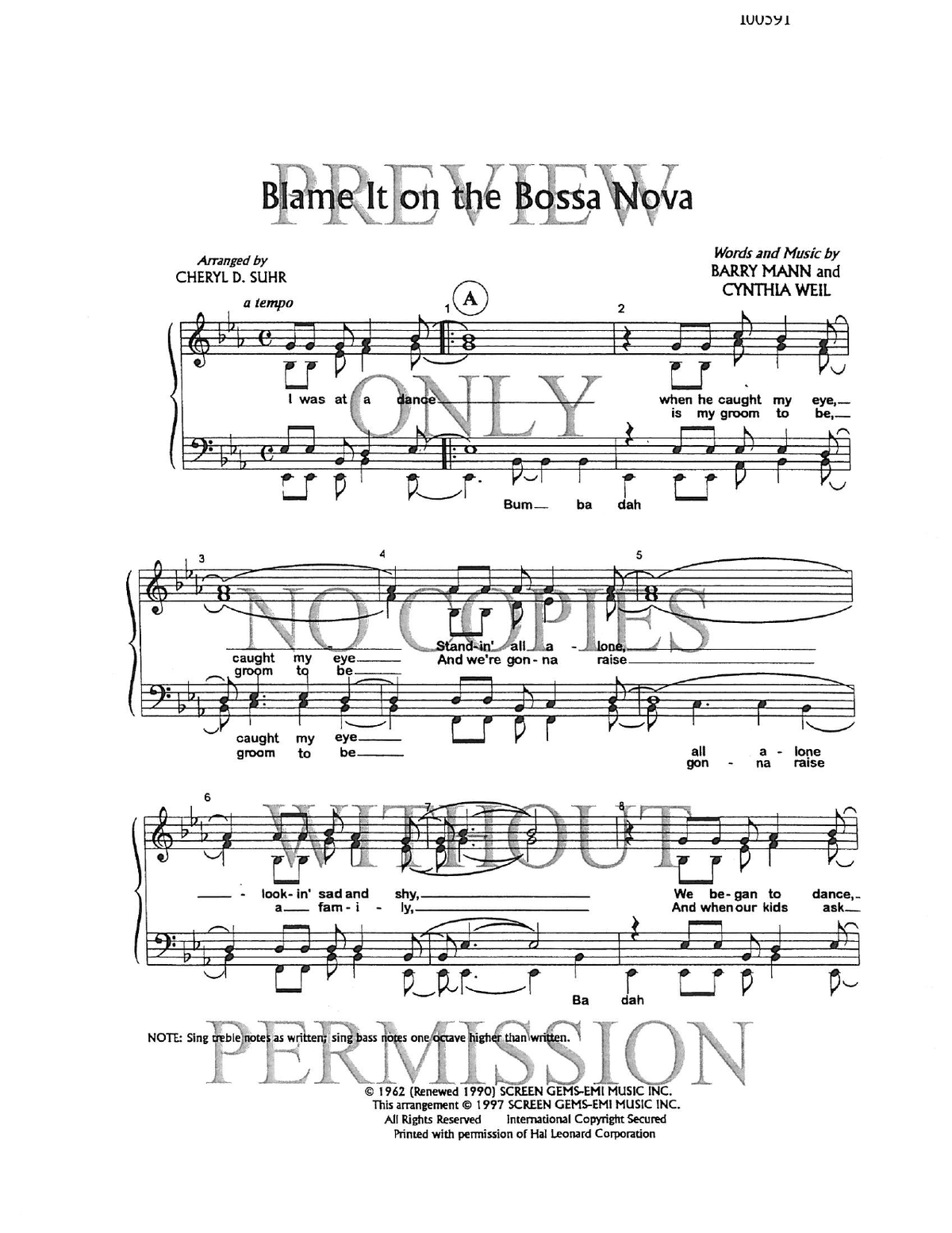 Blame It On The Bossa Nova — sheet music preview, arranged by Cheryl Suhr