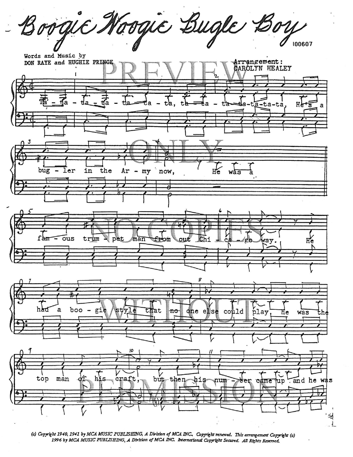 Boogie Woogie Bugle Boy — sheet music preview, arranged by Carolyn Healey