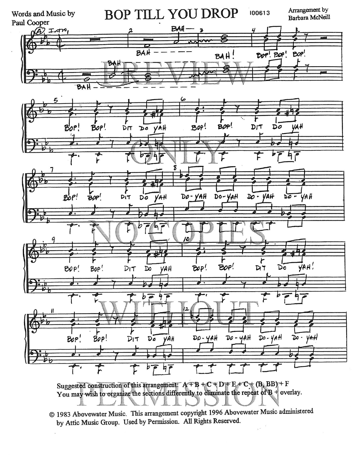 Bop Till You Drop — sheet music preview, arranged by Barbara McNeill