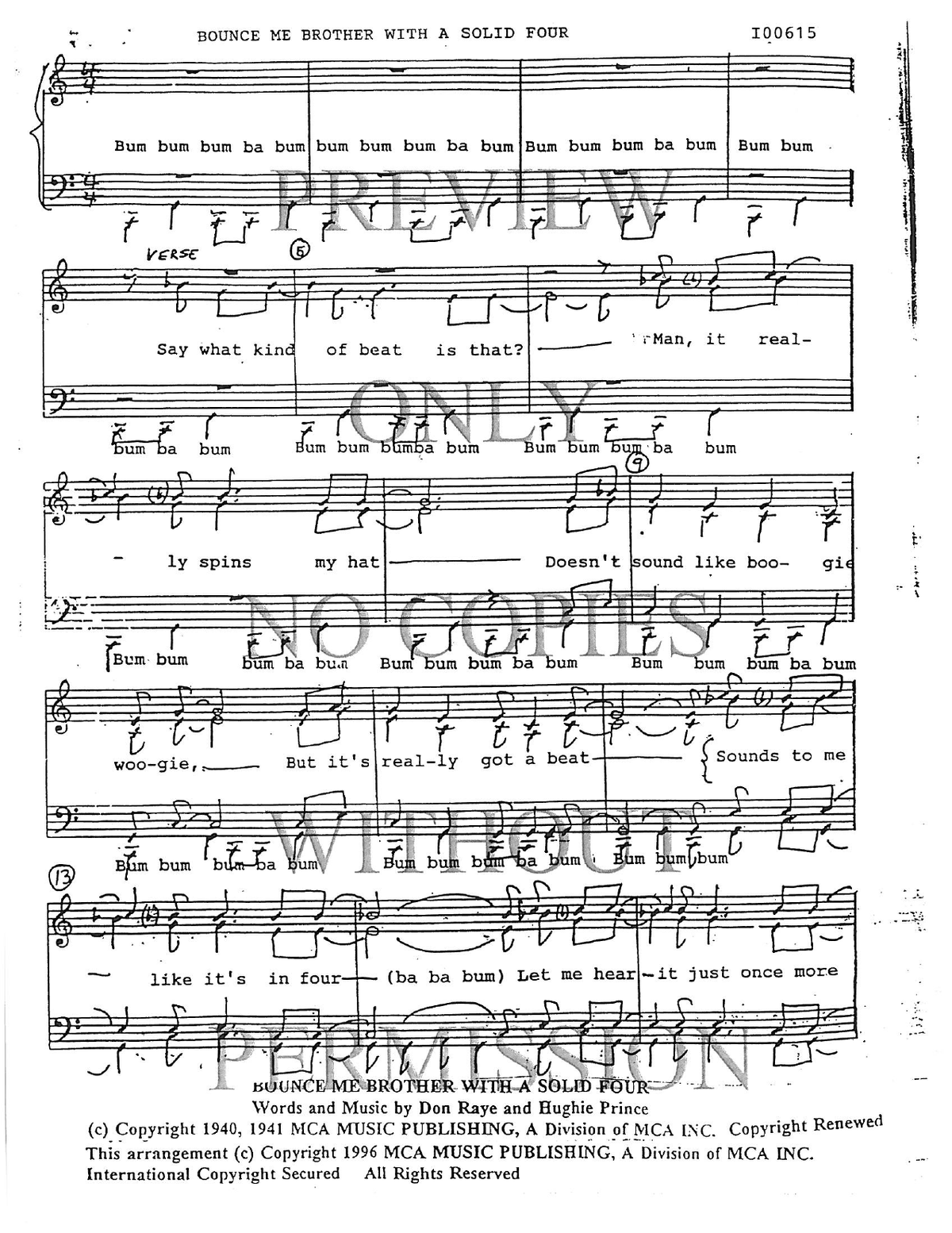 Bounce Me Brother With A Solid Four — sheet music preview, arranged by Joyce Stanbery