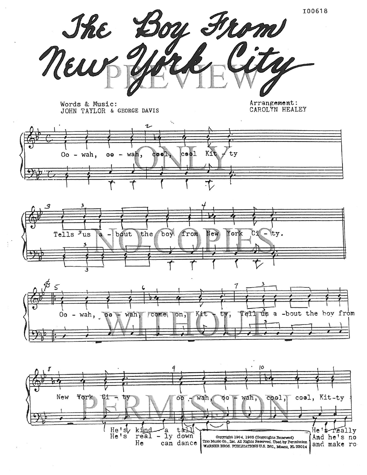 The Boy From New York City — sheet music preview, arranged by Carolyn Healey