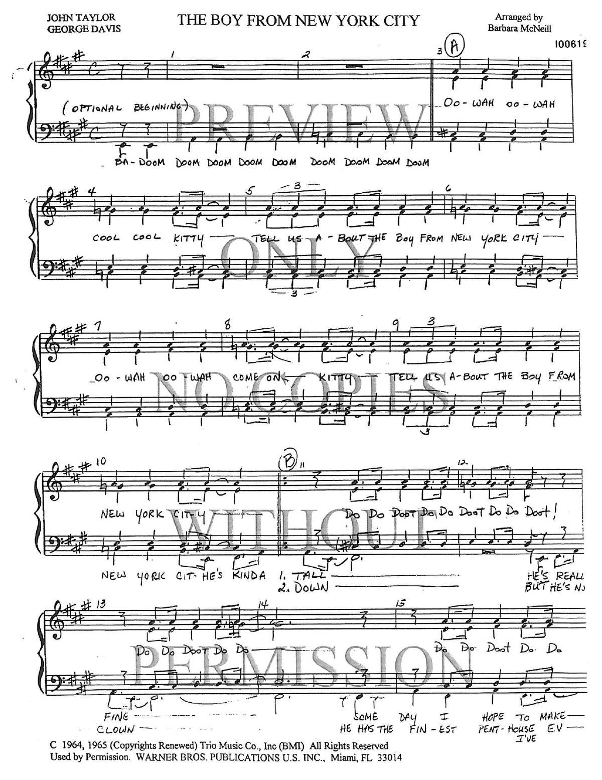 The Boy From New York City — sheet music preview, arranged by Barbara McNeill