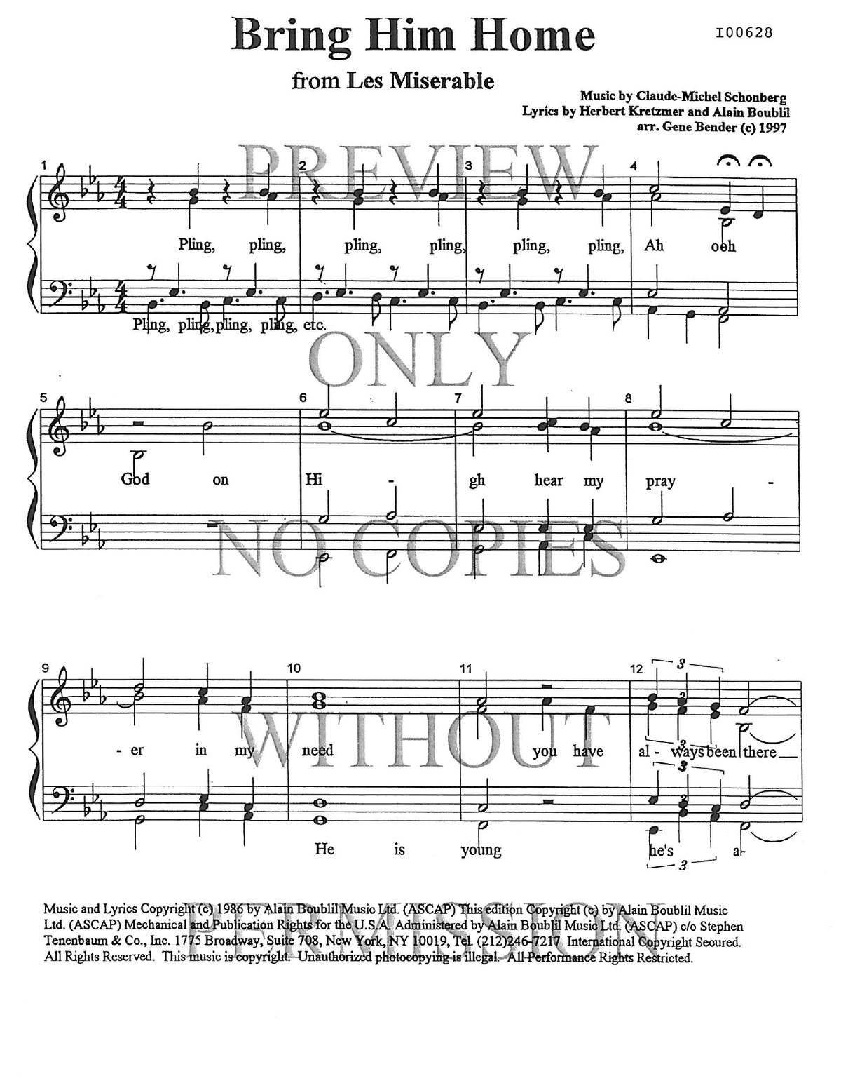 Bring Him Home — sheet music preview, arranged by Gene Bender