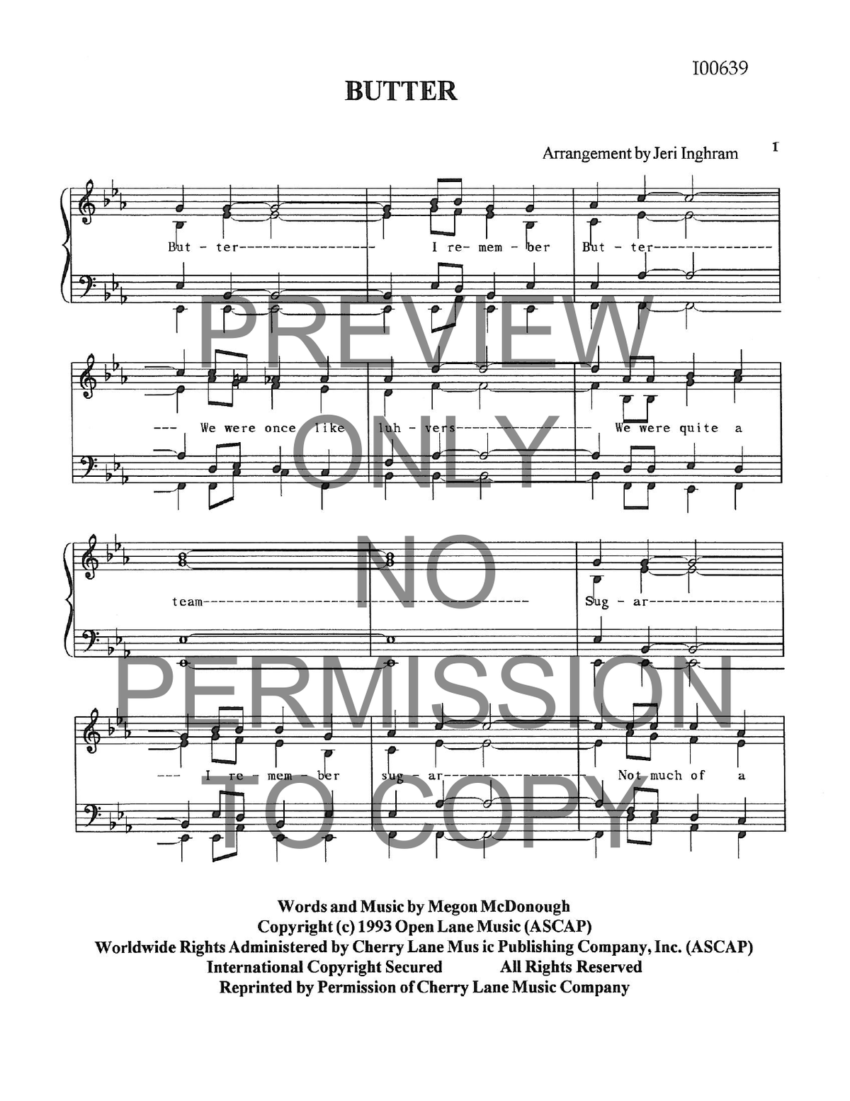 Butter — sheet music preview, arranged by Jerilee Inghram