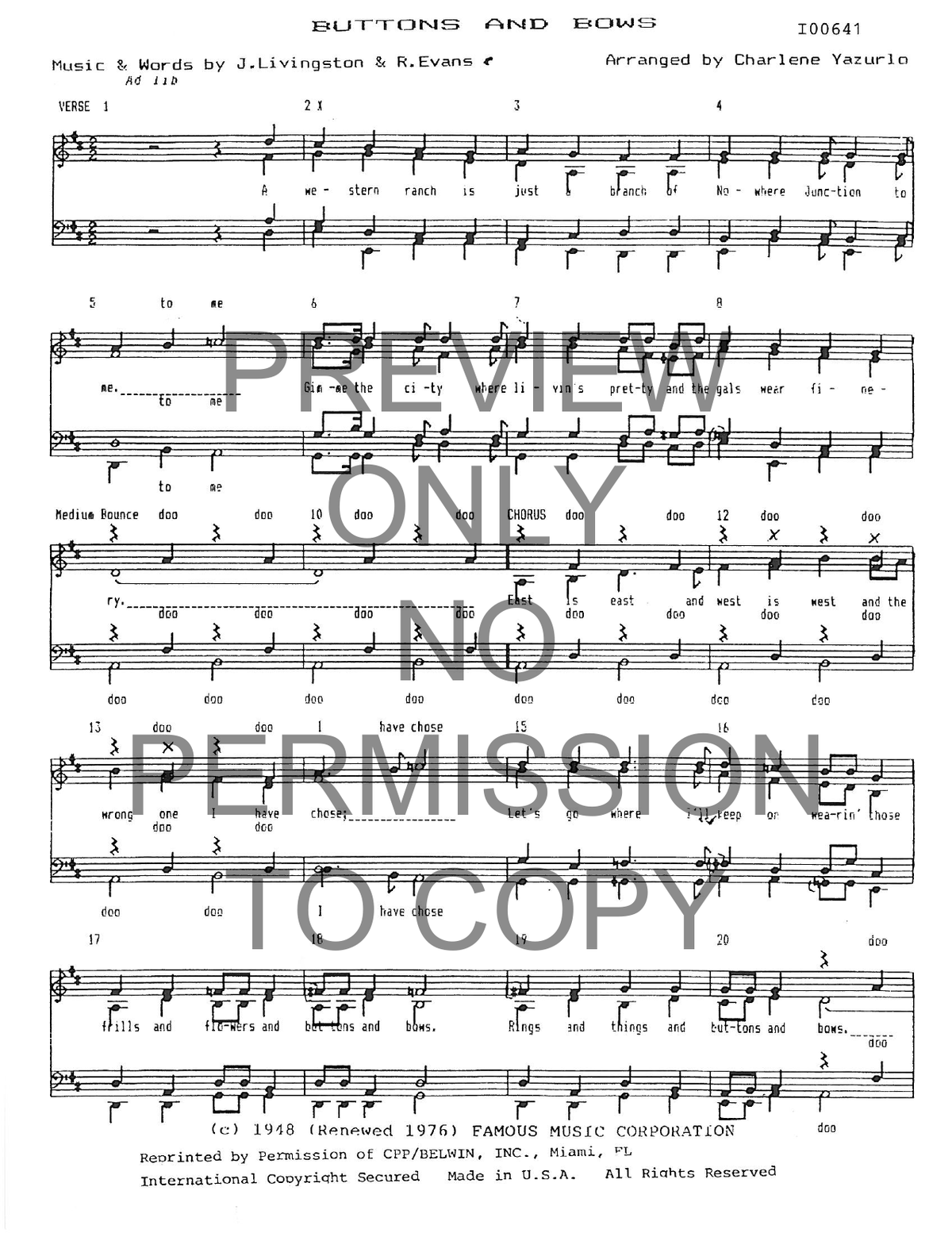 Buttons And Bows — sheet music preview, arranged by Charlene Yazurlo