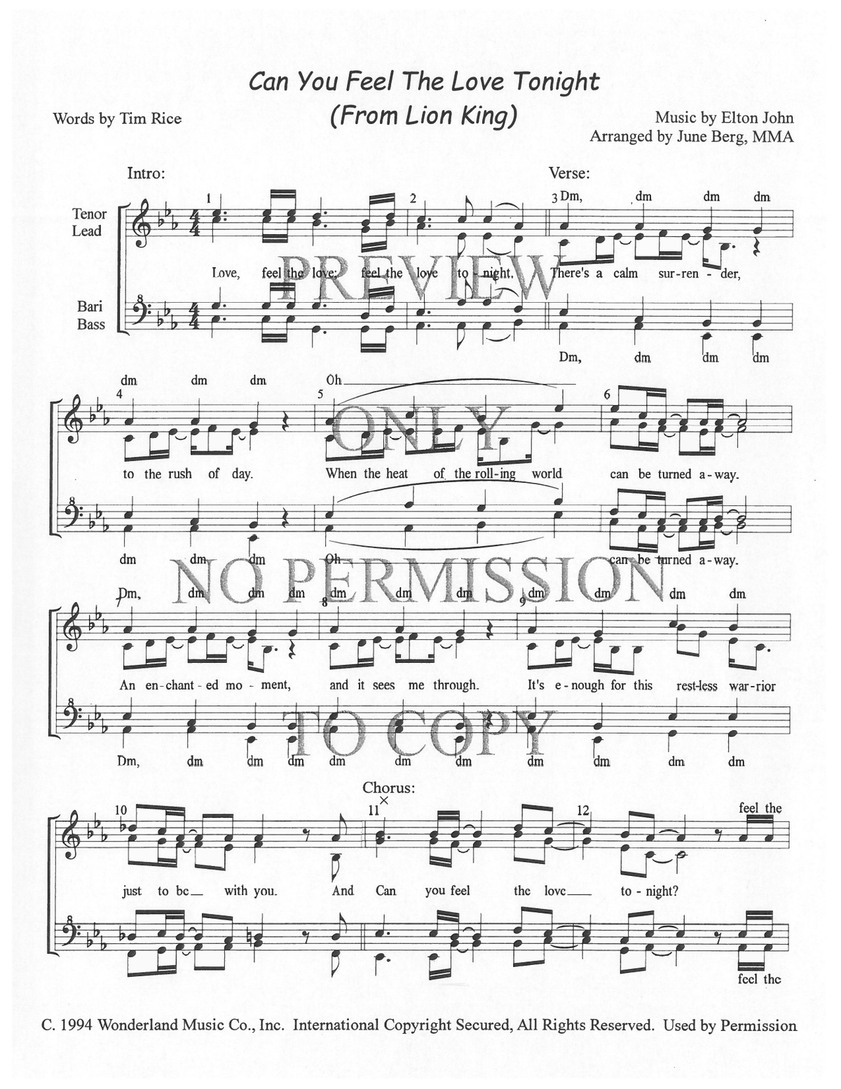Can You Feel The Love Tonight — sheet music preview, arranged by June Berg