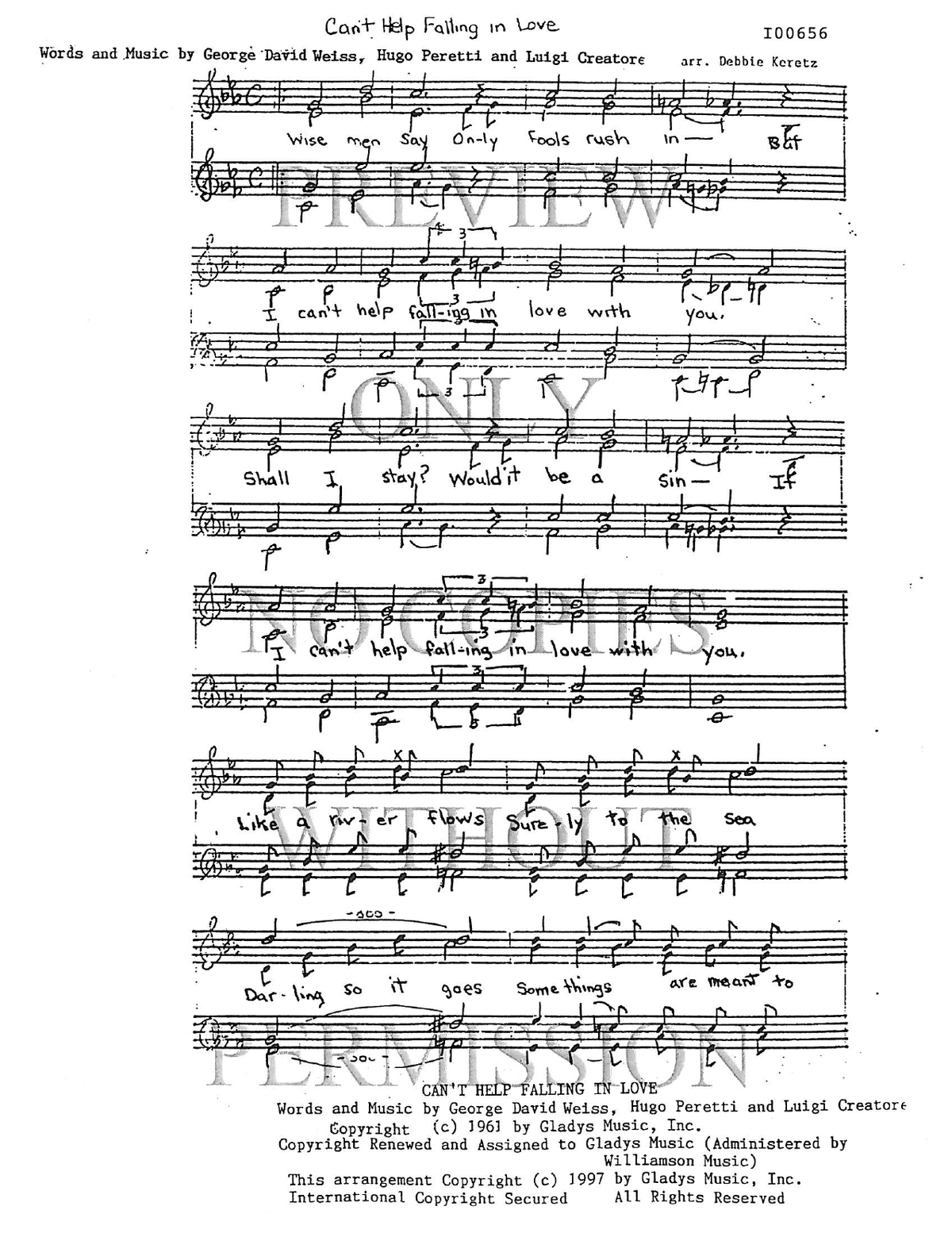 Can't Help Falling In Love — sheet music preview, arranged by Deborah Keretz