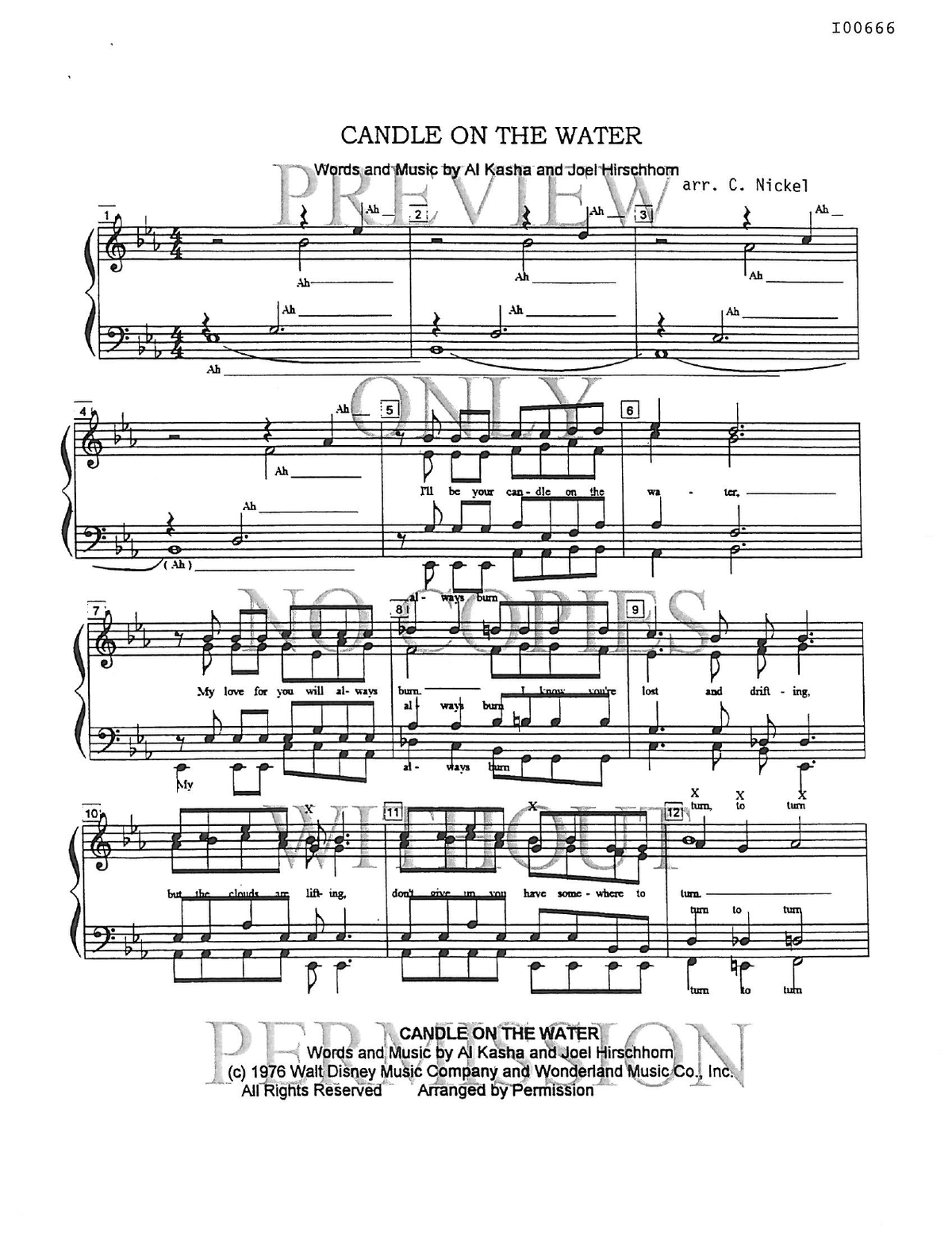 Candle On The Water — sheet music preview, arranged by Connie Nickel