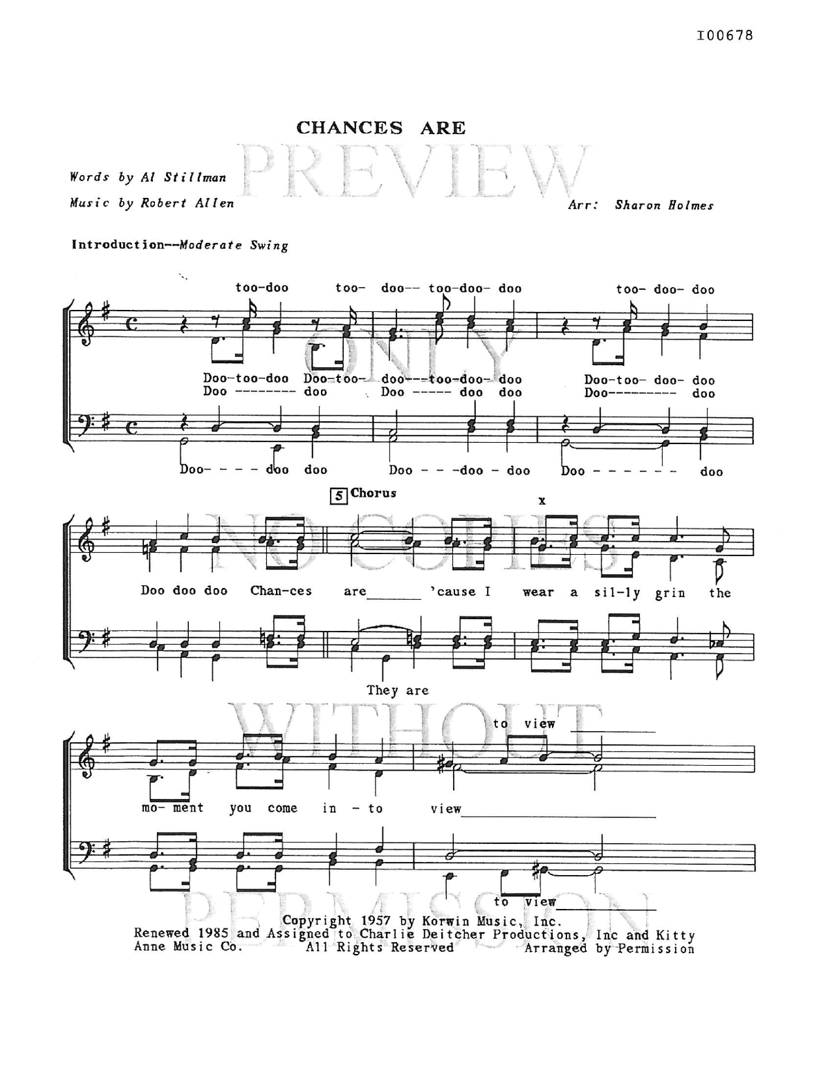 Chances Are — sheet music preview, arranged by Sharon Holmes