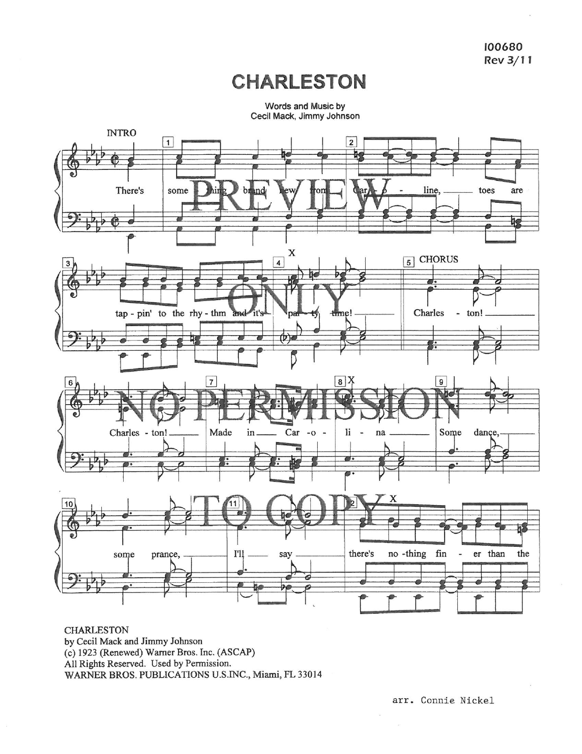 Charleston — sheet music preview, arranged by Connie Nickel