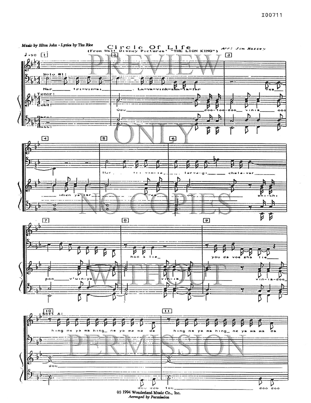 The Circle Of Life — sheet music preview, arranged by Jim Massey