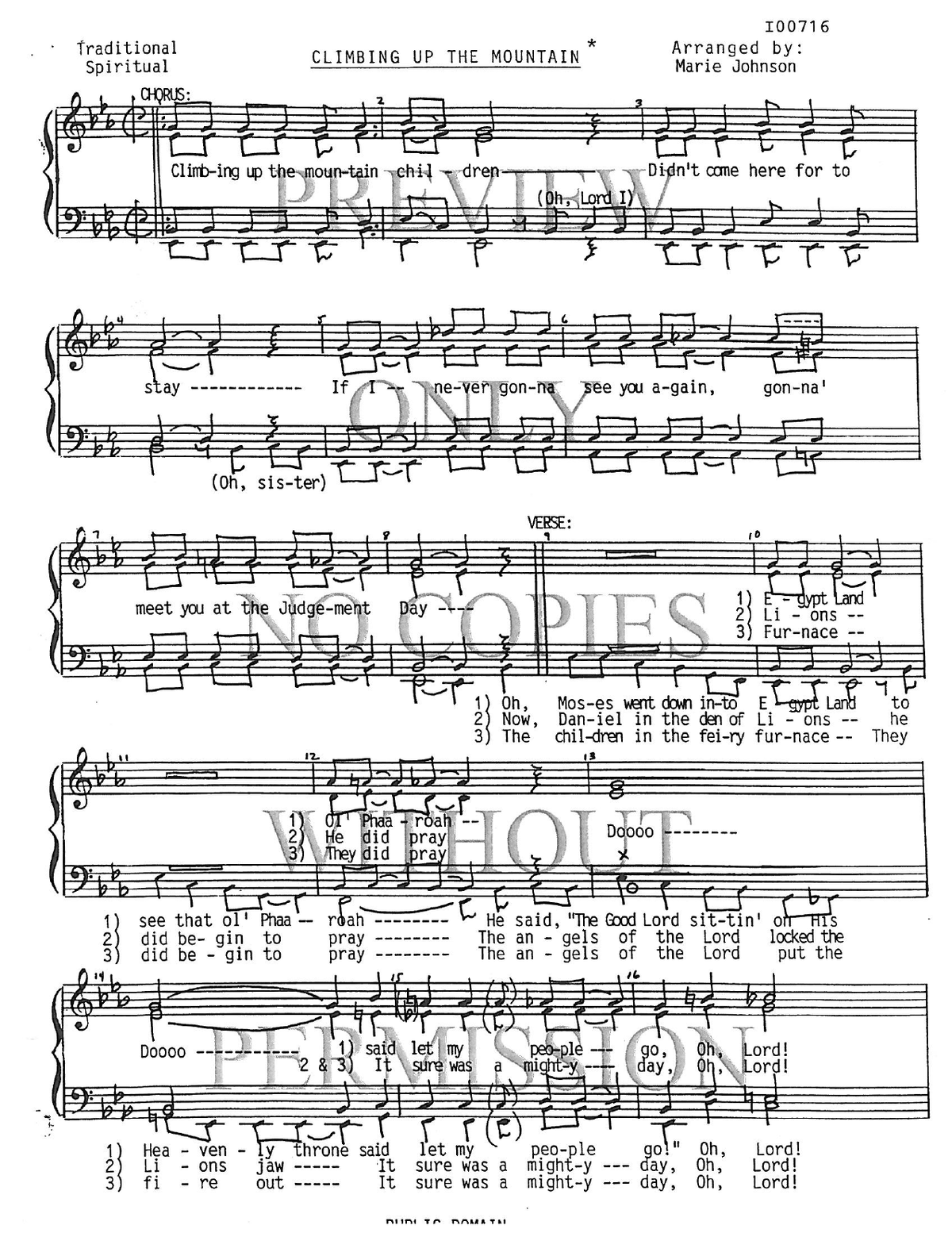 Climbin' Up The Mountain — sheet music preview, arranged by Marie Johnson