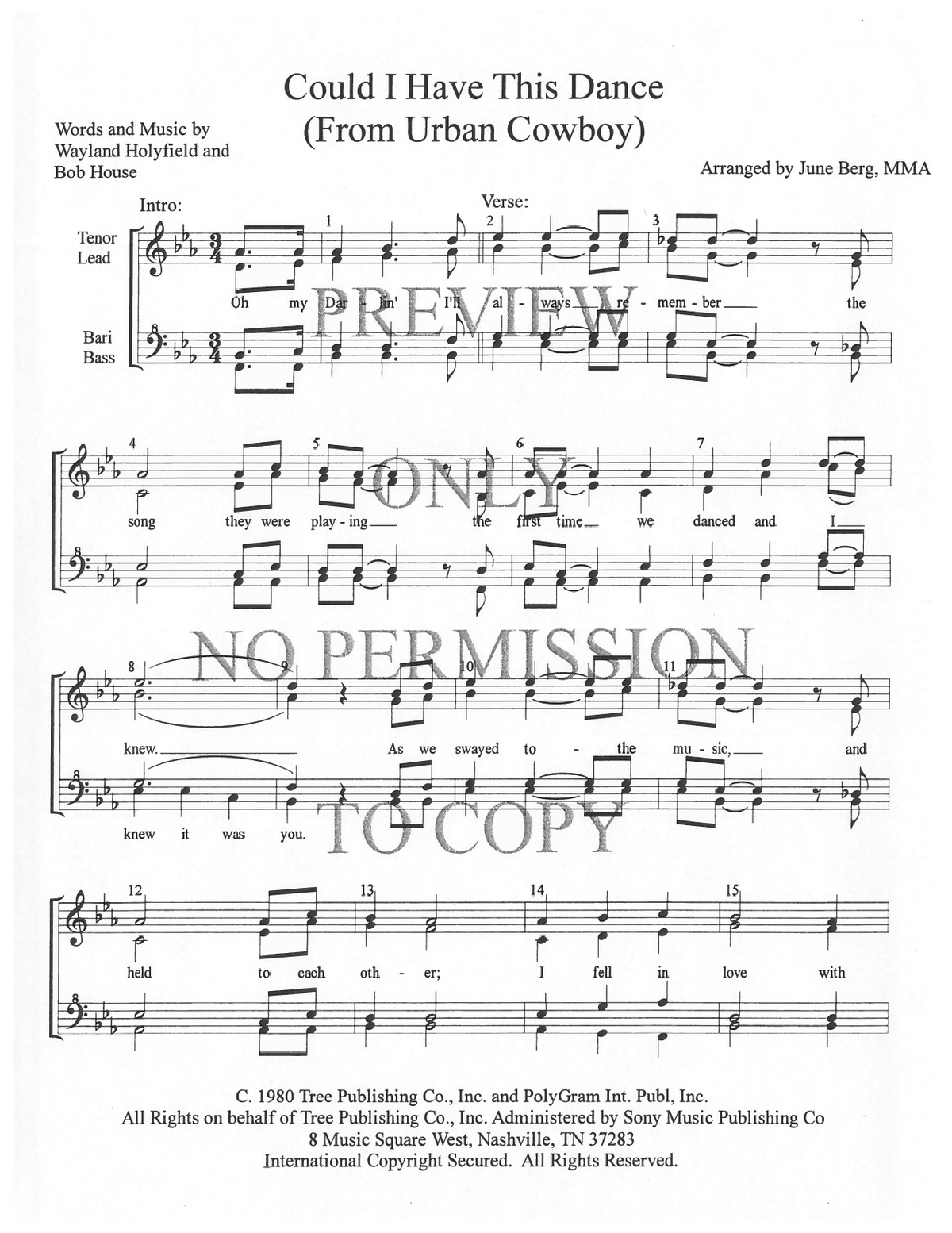 Could I Have This Dance — sheet music preview, arranged by June Berg