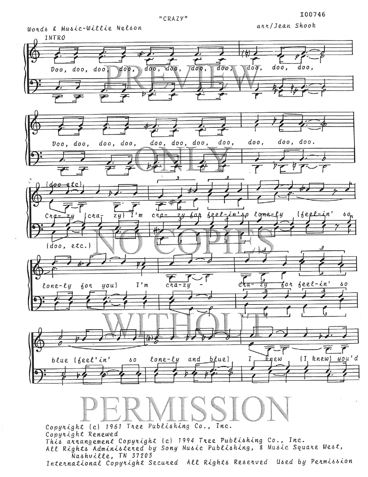 Crazy — sheet music preview, arranged by Jean Shook