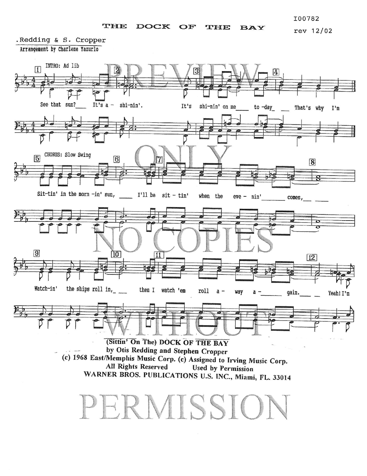 (Sittin' On The) Dock Of The Bay — sheet music preview, arranged by Charlene Yazurlo