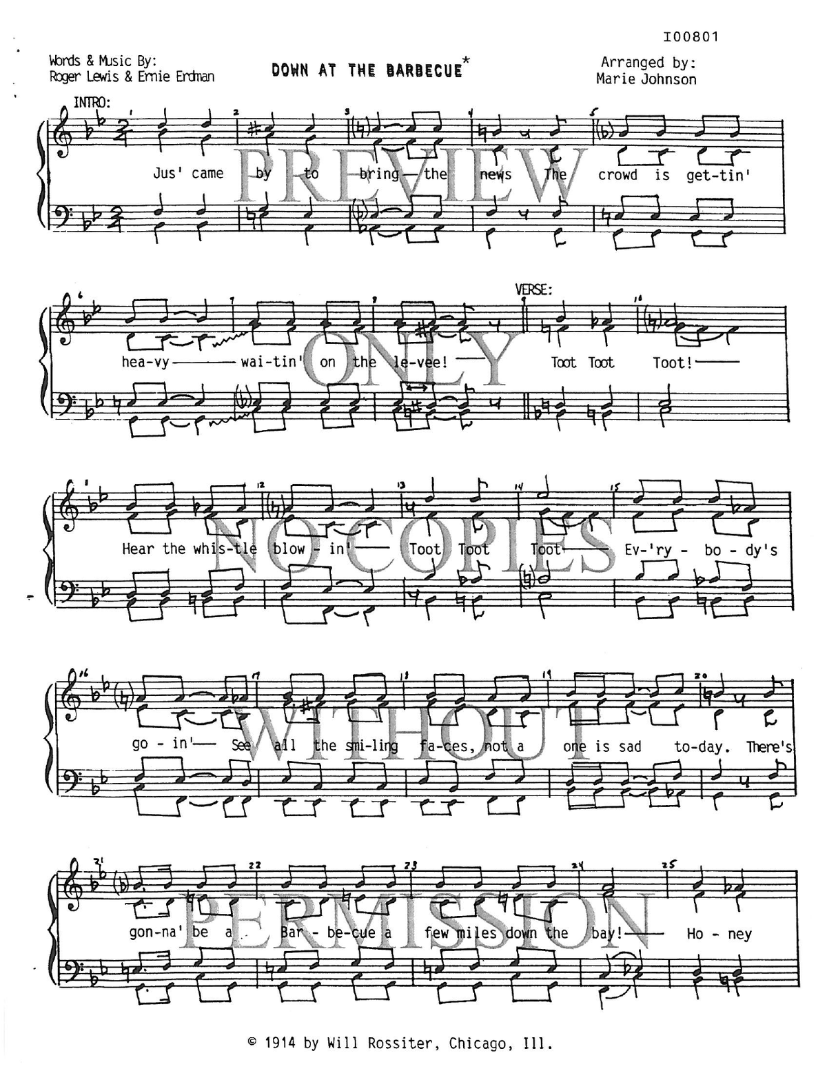 Down At The Barbecue — sheet music preview, arranged by Marie Johnson