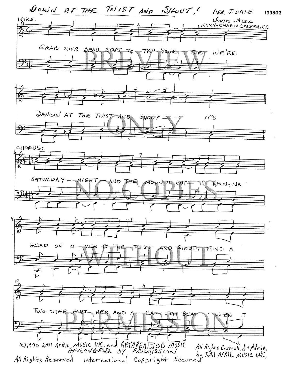 Down At The Twist And Shout — sheet music preview, arranged by June Dale