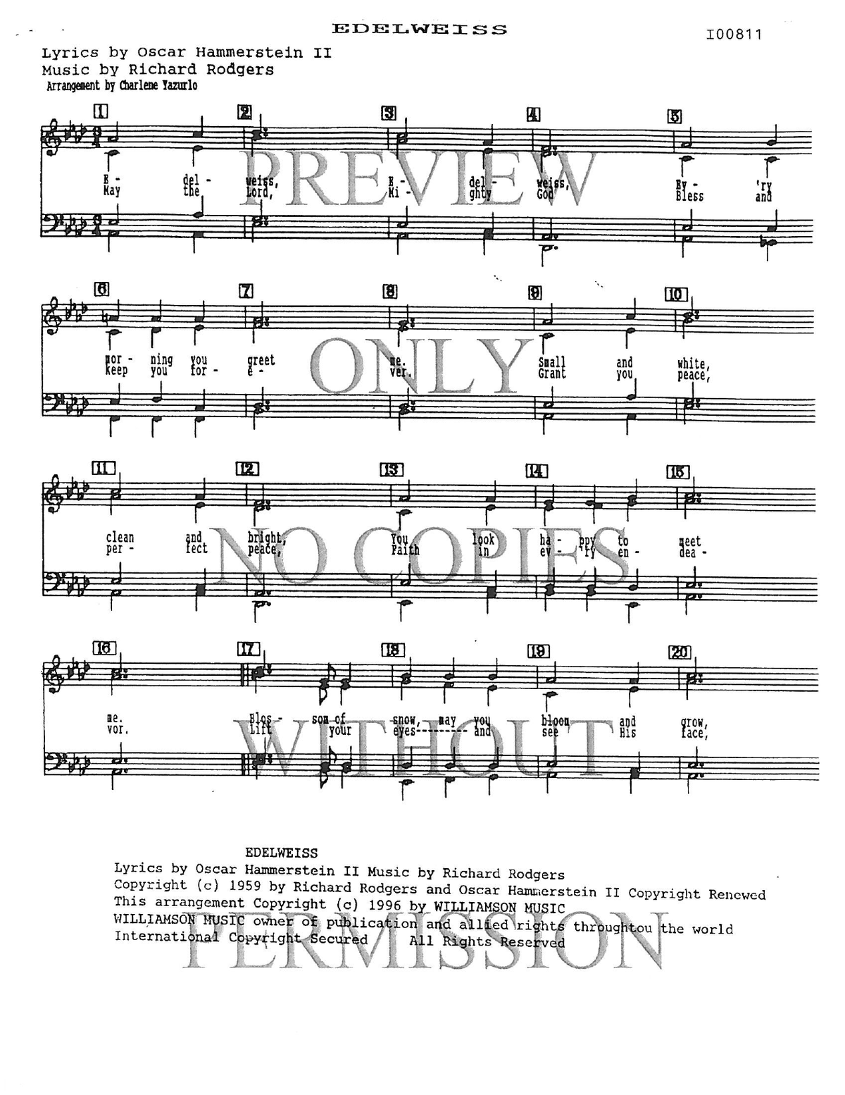 Edelweiss — sheet music preview, arranged by Charlene Yazurlo