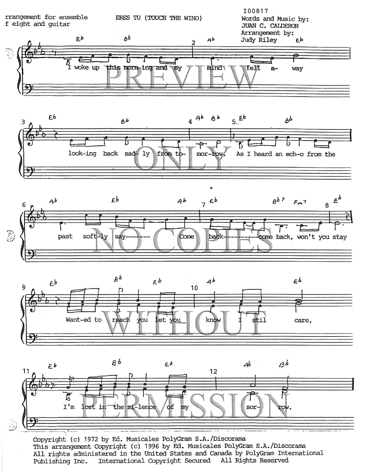 Eres Tu/Touch The Wind — sheet music preview, arranged by Judith Riley