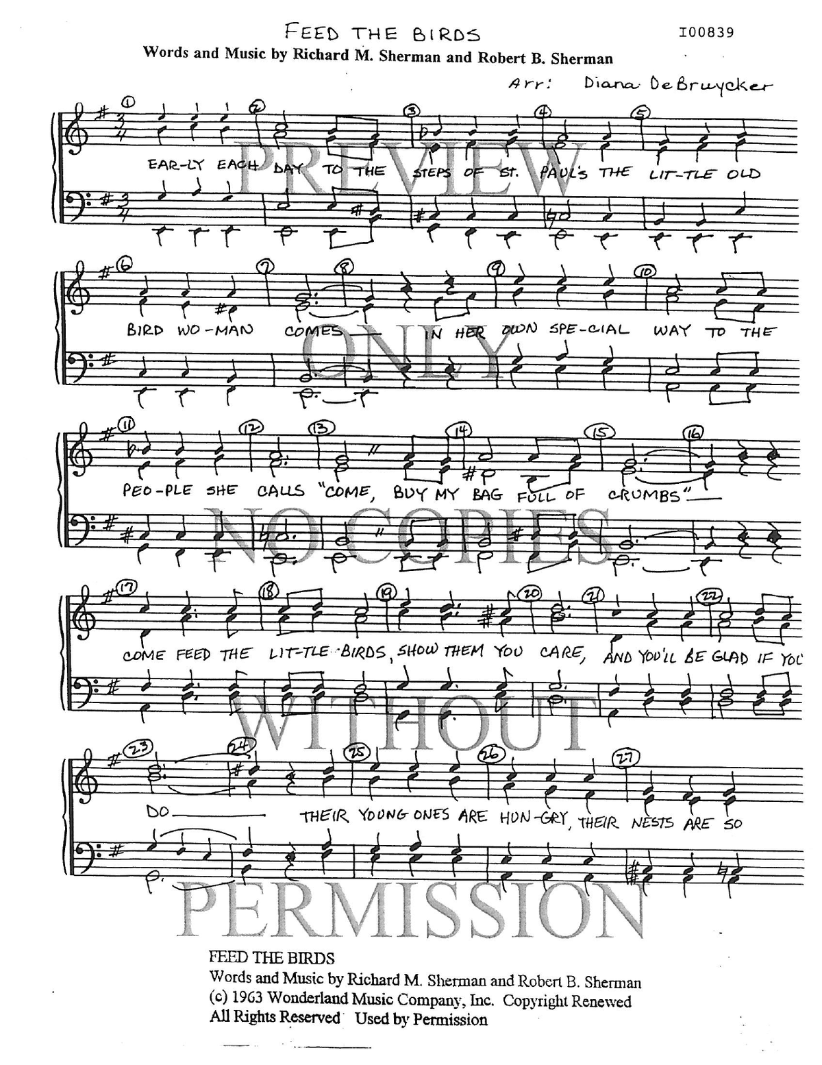 Feed The Birds — sheet music preview, arranged by Diana DeBruycker