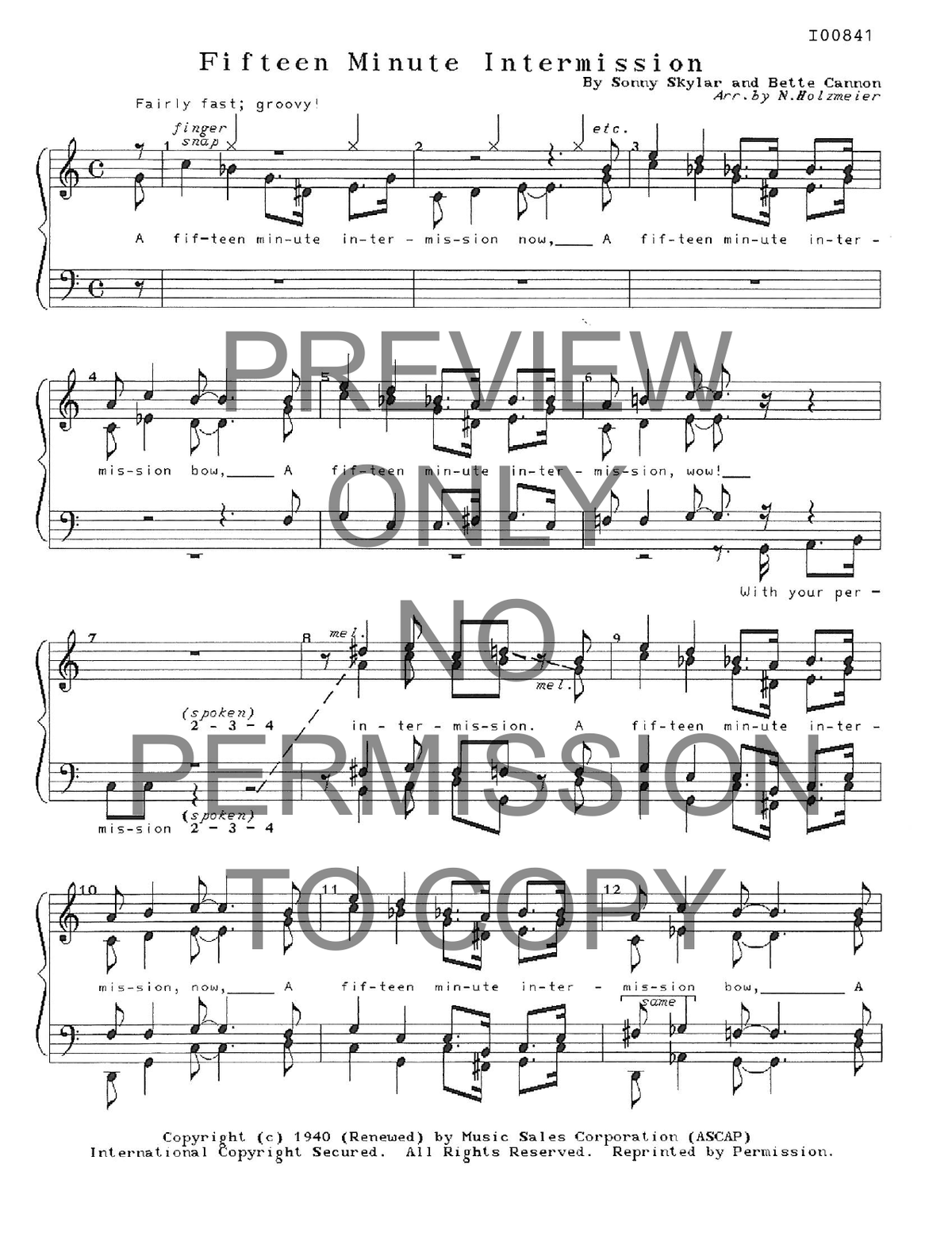 Fifteen Minute Intermission — sheet music preview, arranged by Norma Holzmeier
