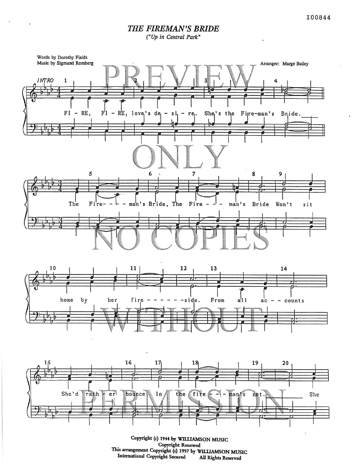 The Fireman's Bride — sheet music preview, arranged by Marge Bailey
